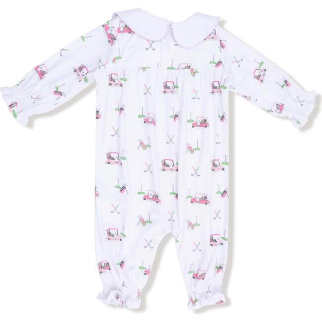 Smocked Long Sleeve Romper,  with Peter Pan CollarBaby Golf Carts Pink - Rompers - 3