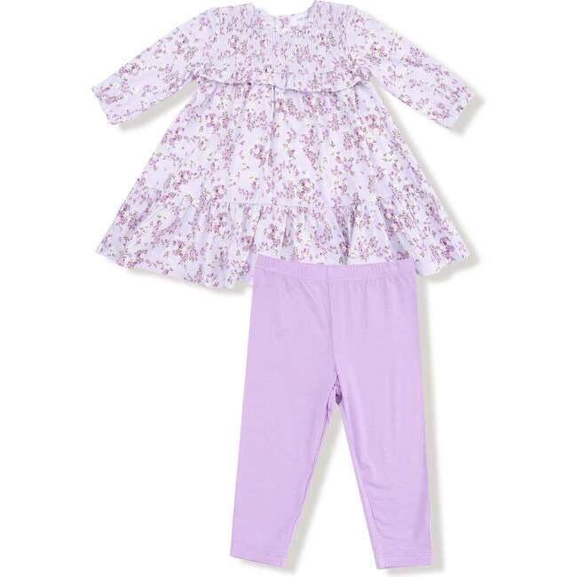 Smocked Ruffle Long Sleeve Tiered Dress + Leggings, Sweet Dream Florals