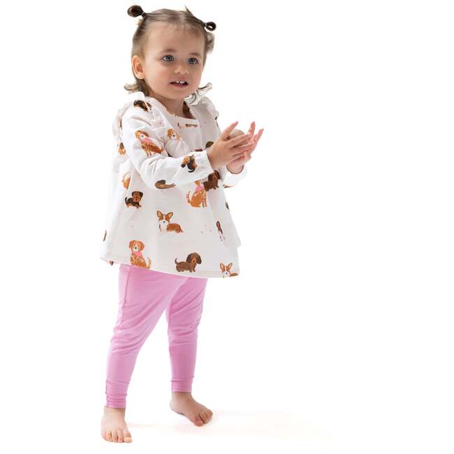 Ruffle Tunic and Leggings, Best Friend Dogs French Terry Pink - Mixed Apparel Set - 2