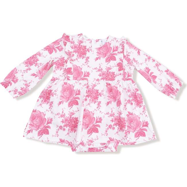 Ruffle Long Sleeve Bodysuit Dress, Vintage Pink Roses