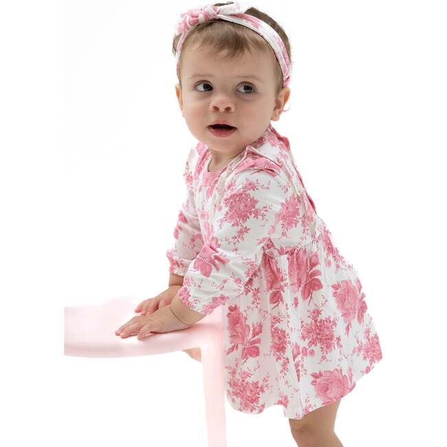 Ruffle Long Sleeve Bodysuit Dress, Vintage Pink Roses - Dresses - 2
