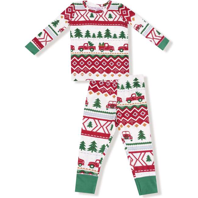 Long Sleeve Loungewear Set, Red Truck Fair Isle