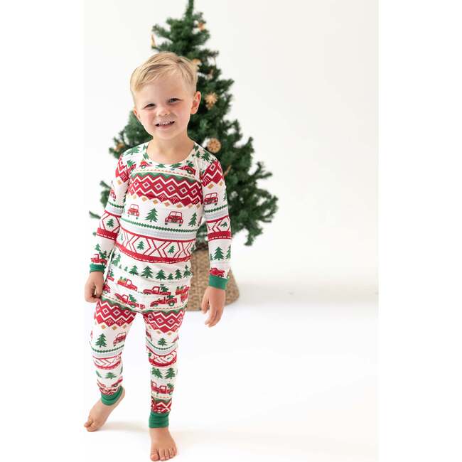 Long Sleeve Loungewear Set, Red Truck Fair Isle - Mixed Apparel Set - 2