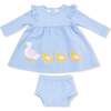Duck Family Long Sleeve Dress with Diaper Cover, Bebe Blue Dot - Dresses - 1 - thumbnail