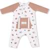 Long Sleeve Raglan Henley Romper with Kanga Pocket, Footballs and Stars - Rompers - 1 - thumbnail