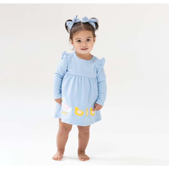 Duck Family Long Sleeve Dress with Diaper Cover, Bebe Blue Dot