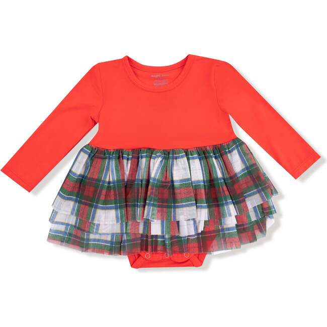 Long Sleeve Tutu Bodysuit, Holiday Plaid