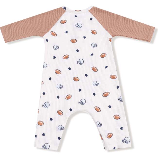 Long Sleeve Raglan Henley Romper with Kanga Pocket, Footballs and Stars - Rompers - 2