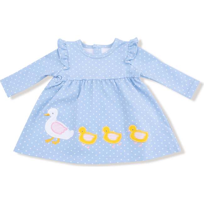 Duck Family Long Sleeve Dress with Diaper Cover, Bebe Blue Dot - Dresses - 3