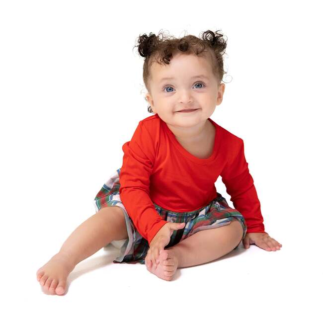 Long Sleeve Tutu Bodysuit, Holiday Plaid - Dresses - 2