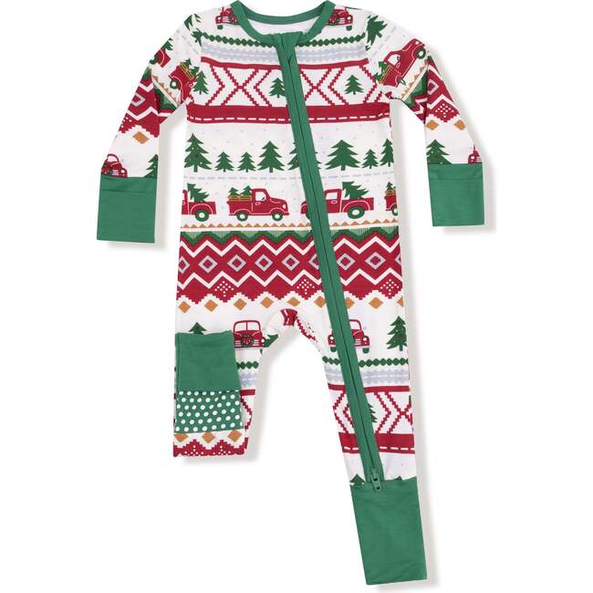 Convertible Romper, Red Truck Fair Isle