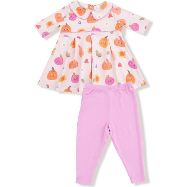Box Pleat Dress with Legging Set, AUTUMN PUMPKINS Pink