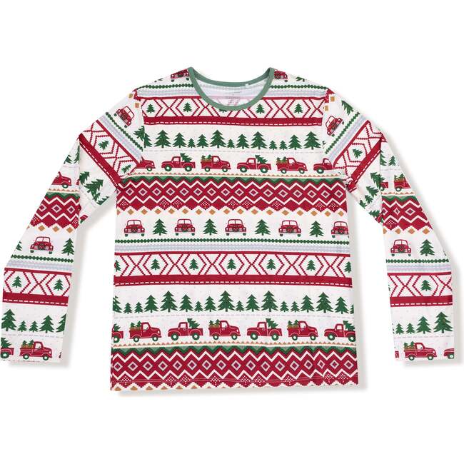 Adult Long Sleeve Top, Red Truck Fair Isle