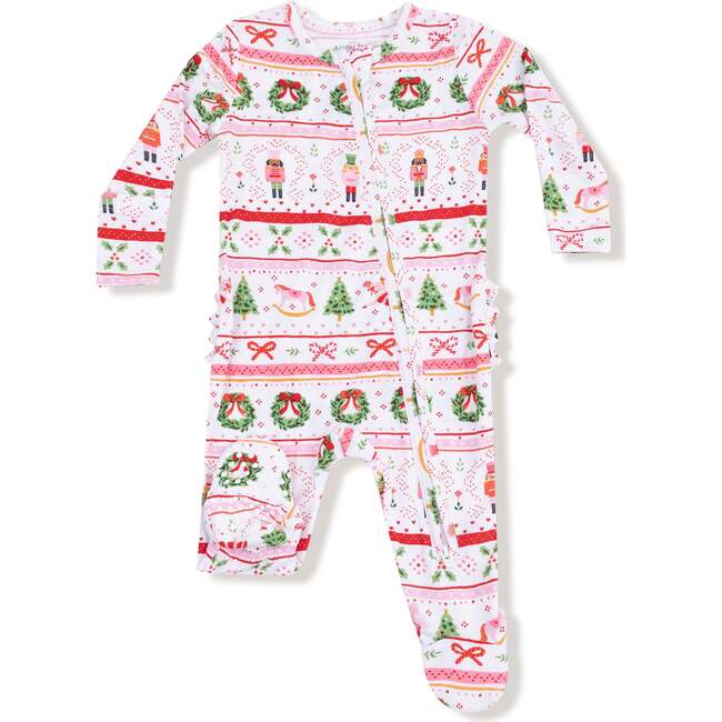 2 Way Zipper Ruffle Back Footie, Sugar Plum Fairy Nutcracker Fair Isle Pink