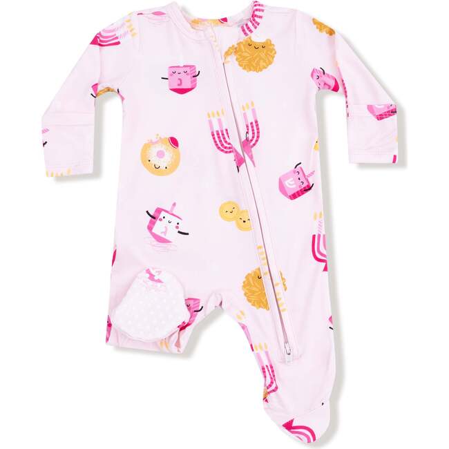 2 Way Zipper Ruffle Back Footie, Hanukkah Pink