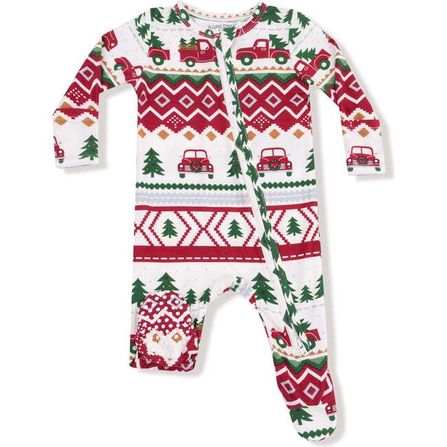 2 Way Zipper Footie, Red Truck Fair Isle