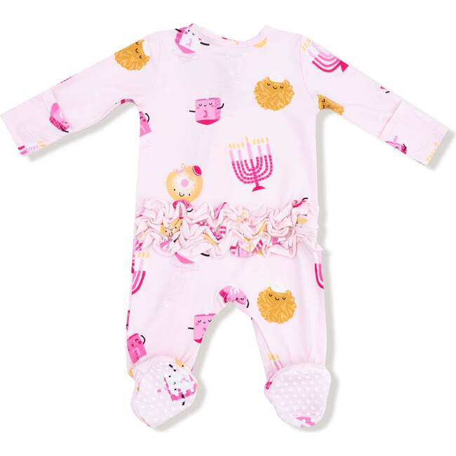 2 Way Zipper Ruffle Back Footie, Hanukkah Pink - Footie Pajamas - 2