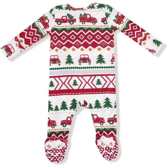 2 Way Zipper Footie, Red Truck Fair Isle - Footie Pajamas - 2