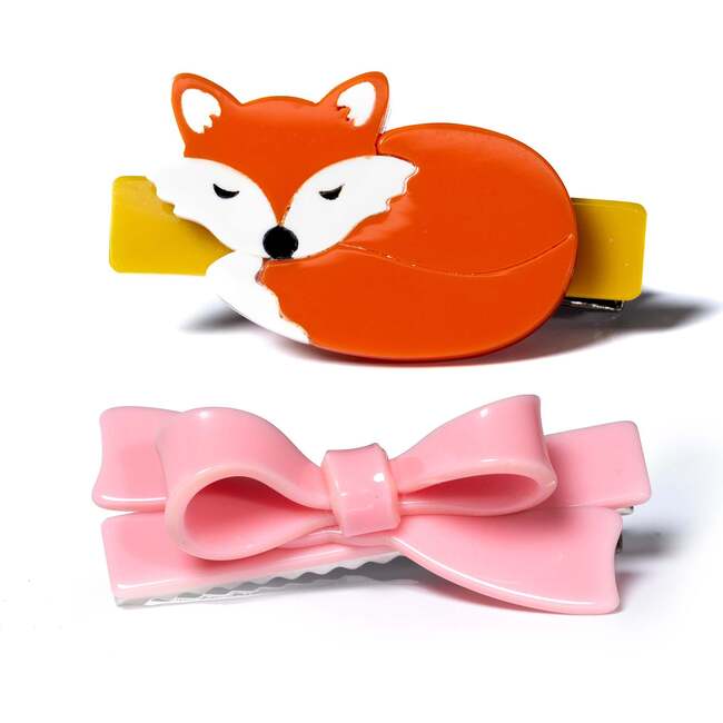 Fox Pink Bow Hair Clips
