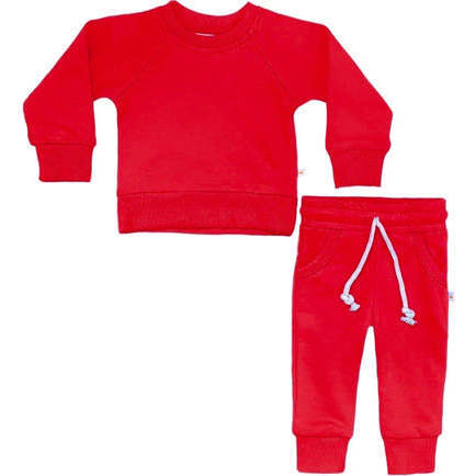 Crewneck Terry Jogger Pant Set, Cherry Red