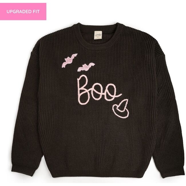 Boo Bat Halloween Knit Women's Sweater, Charcoal