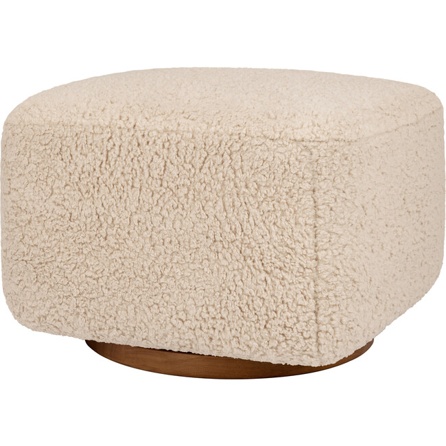 Kiwi Gliding Ottoman in Chai Shearling with Dark Wood Base