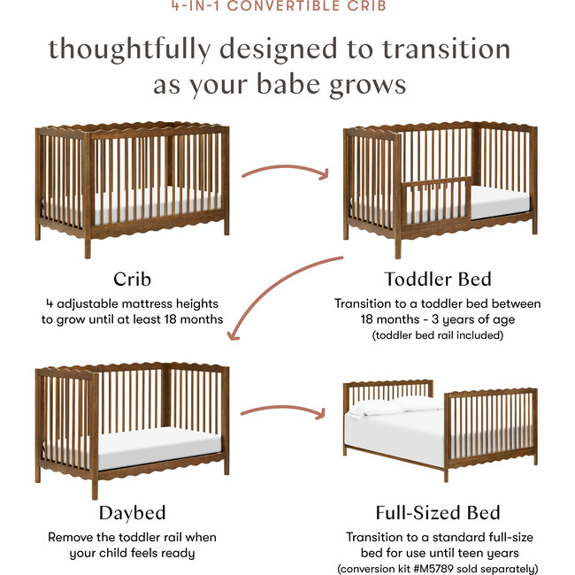 Swell 4-in-1 Convertible Crib w/Toddler Conversion Kit in Natural Walnut