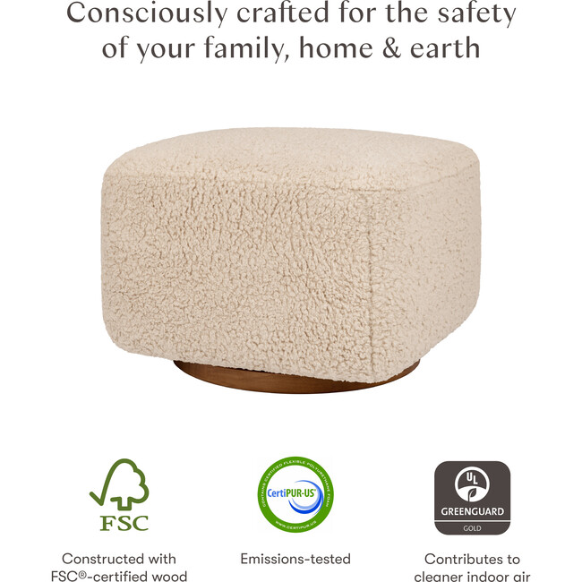 Kiwi Gliding Ottoman in Chai Shearling with Dark Wood Base - Ottomans - 2