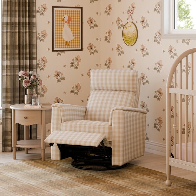 Willa Pro Power Glider Recliner w/ Power Lumbar in Tan Gingham - Glider - 2