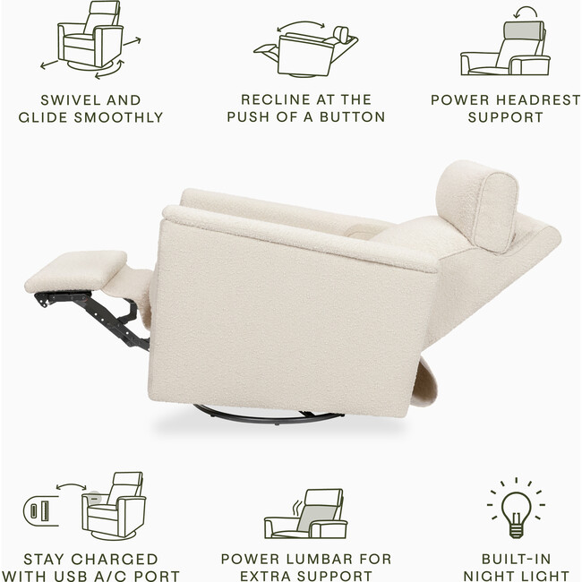 Willa Pro Power Glider Recliner w/ Power Lumbar in Performance Ivory Boucle - Glider - 4