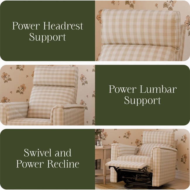 Willa Pro Power Glider Recliner w/ Power Lumbar in Tan Gingham - Glider - 3