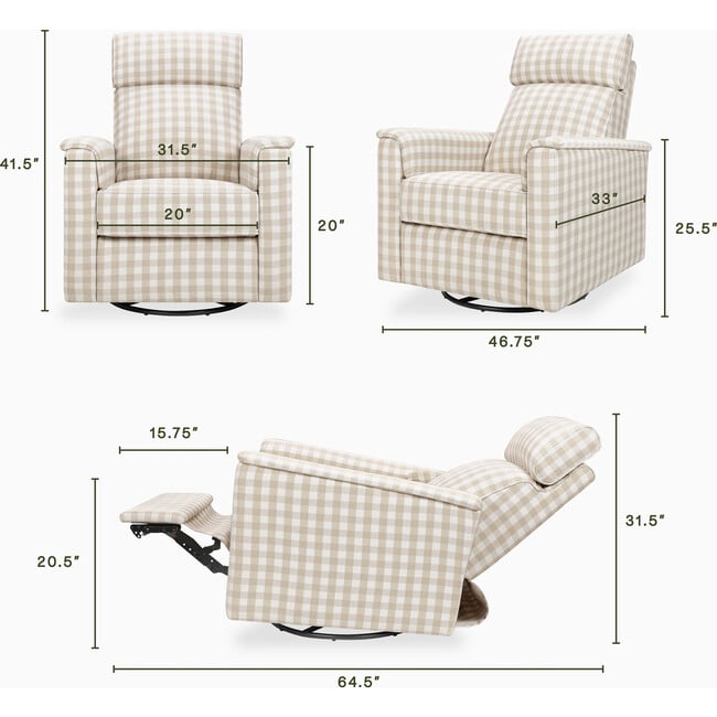 Willa Pro Power Glider Recliner w/ Power Lumbar in Tan Gingham - Glider - 6