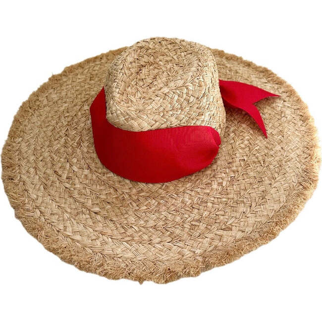 Women's The Hydrangea Wide Grosgrain Ribbon Sun Hat, Red - Hats - 1