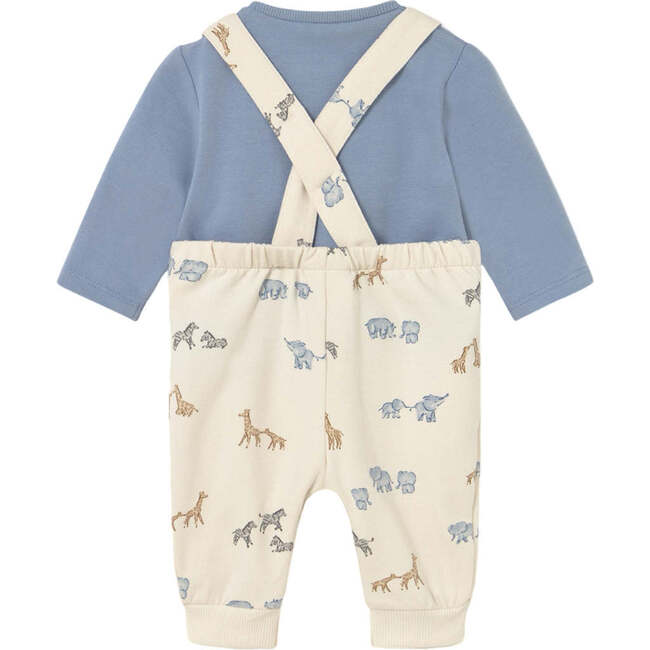 Printed Dungaree and T-Shirt Set, Blue - Overalls - 2
