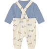 Printed Dungaree and T-Shirt Set, Blue - Overalls - 2