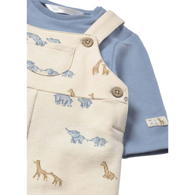 Printed Dungaree and T-Shirt Set, Blue - Overalls - 3