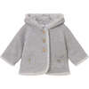 Newborn Girl Knit Jacket with Faux Fur, Grey - Faux Fur Coats - 1 - thumbnail