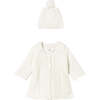 Newborn Girl Knit Coat with Hood, Ivory - Coats - 1 - thumbnail