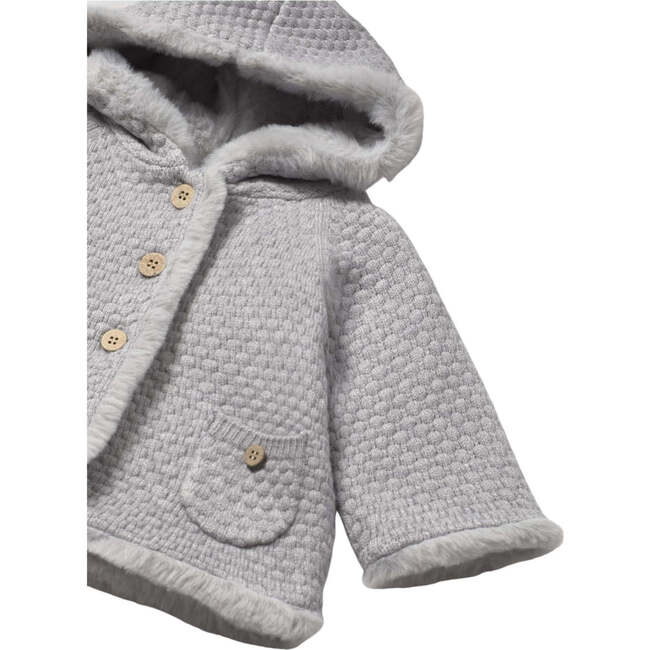 Newborn Girl Knit Jacket with Faux Fur, Grey - Faux Fur Coats - 3