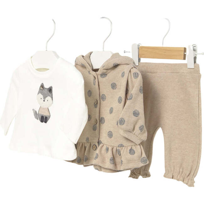 Newborn Girl 3-Piece Knit Set, Beige