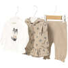 Newborn Girl 3-Piece Knit Set, Beige - Mixed Apparel Set - 1 - thumbnail