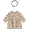 Newborn Girl Dress with Headband, Beige - Dresses - 1 - thumbnail