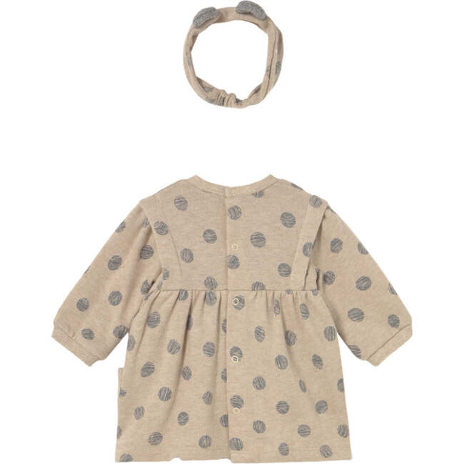 Newborn Girl Dress with Headband, Beige - Dresses - 2