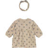 Newborn Girl Dress with Headband, Beige - Dresses - 2