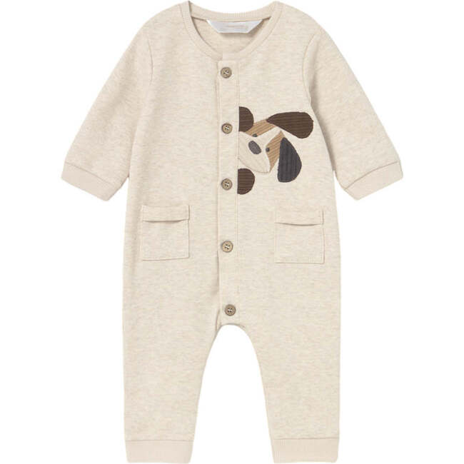 Newborn Boy Embroidered Applique One Piece, Beige