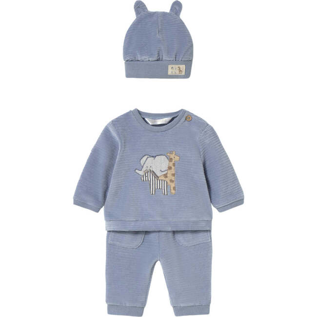 Newborn 3 piece Corduroy Knitted Tracksuit, Blue