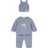 Newborn 3 piece Corduroy Knitted Tracksuit, Blue - Mixed Apparel Set - 1 - thumbnail