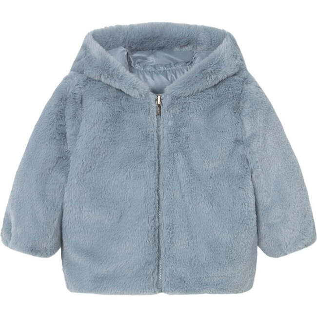 Baby Reversible Faux Fur Coat, Blue - Coats - 3