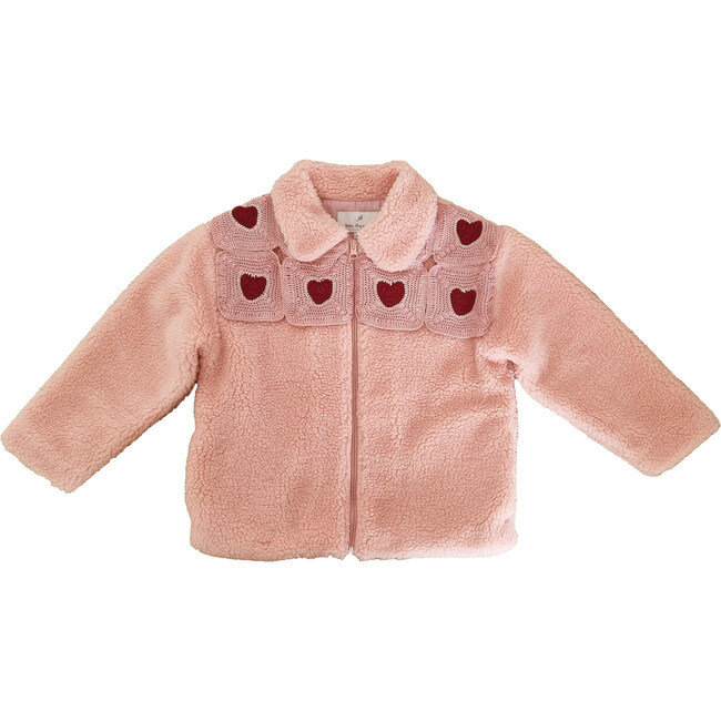 Emma Heart Crochet Jacket, Faded Rose