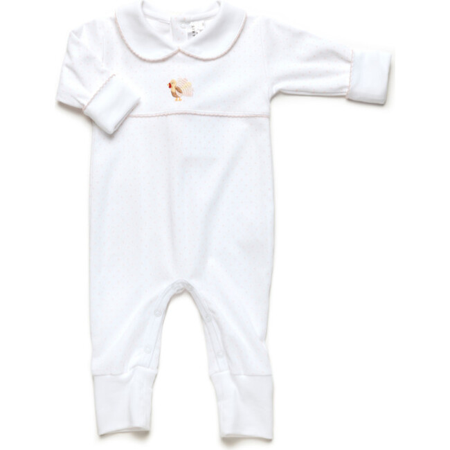 Pink Feather Turkey Pima Playsuit, Light Pink Bitty Dot